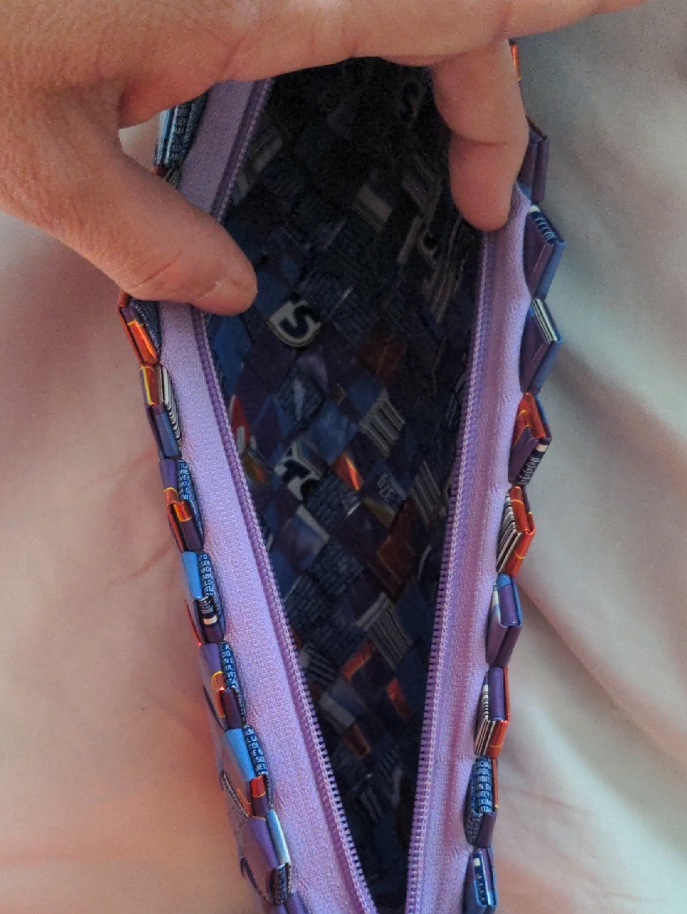 Handwoven Candy Wrapper Purse Blue & Orange Unique Shoulder Bag Made In Mexico - Picture 6 of 6